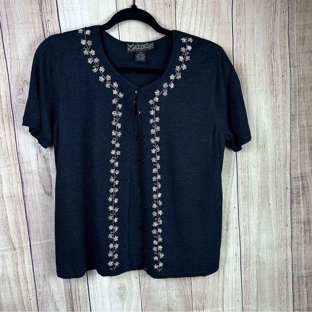 Norton McNaughton Black Embroidered Blouse 100% Silk